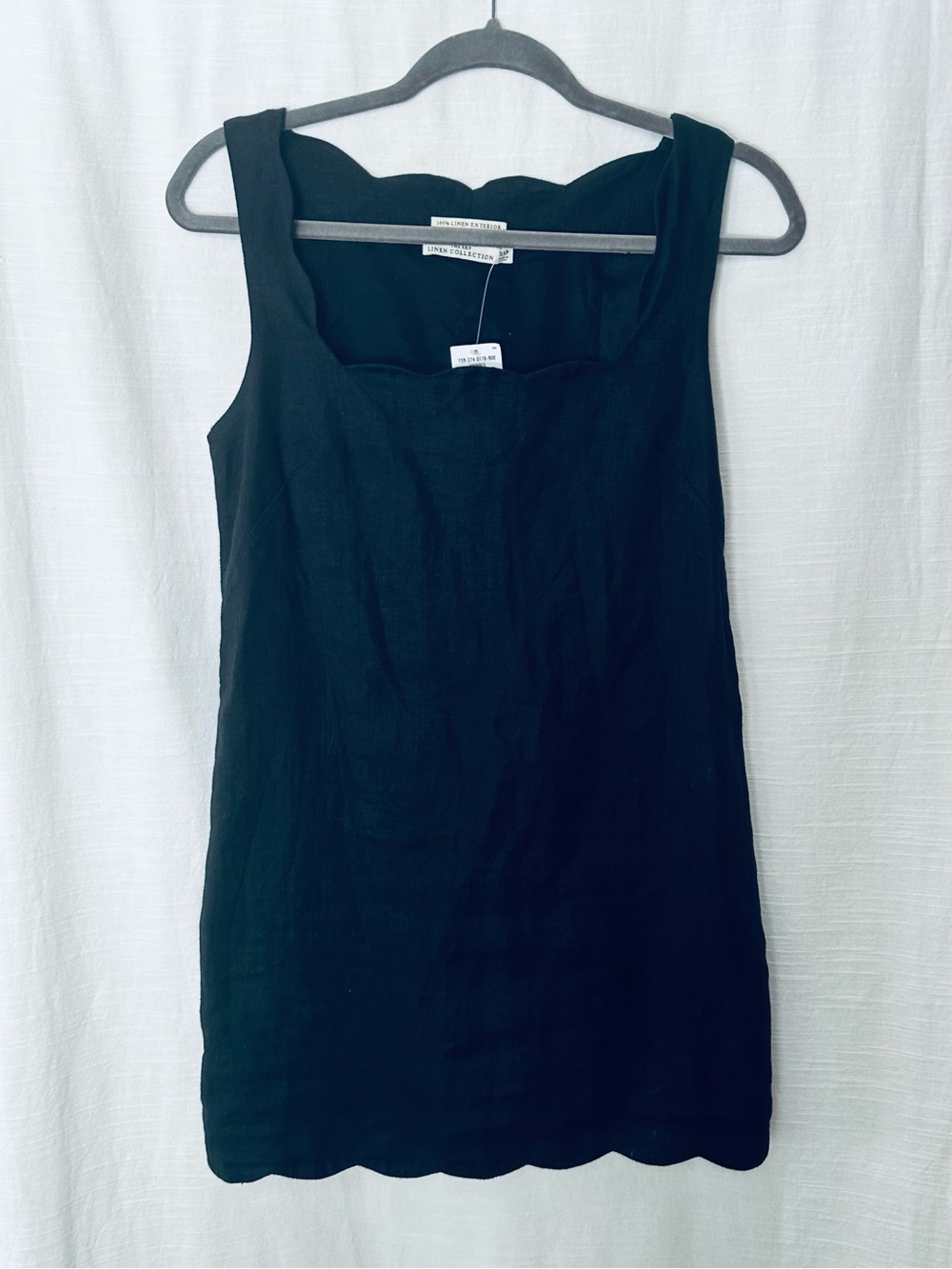 Abercrombie & Fitch NWT Black Scallop Hem Sleeveless 100% Linen Mini Dress